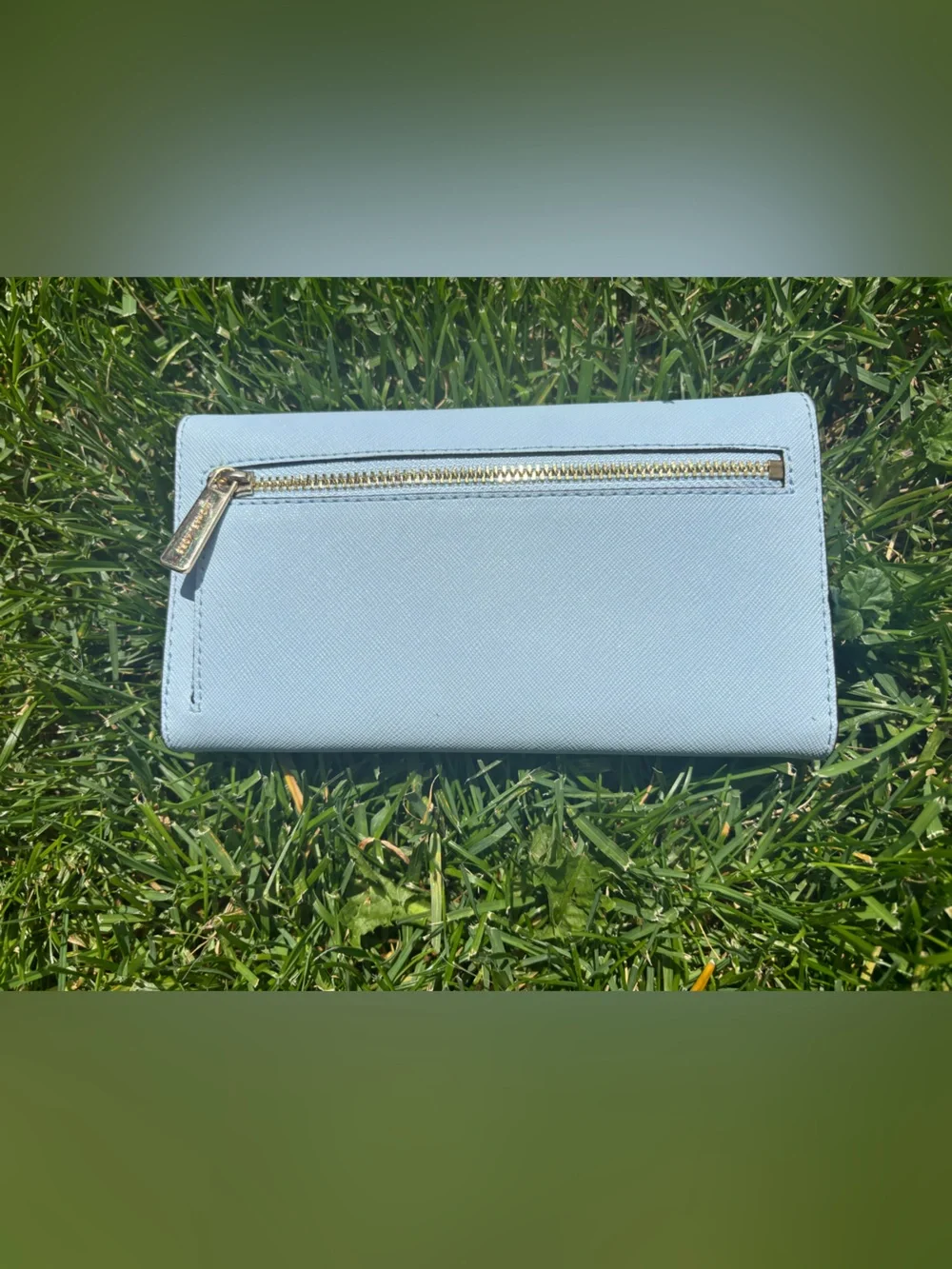 Michael Kors Powder Blue Saffiano Leather Continental Wallet with Gold Logo